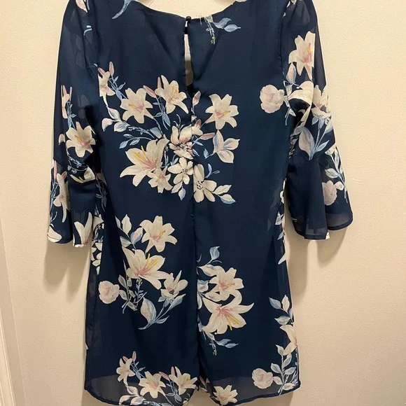Blue Rain Dress, Size Small, White Floral Pattern Blue Rain Dress, Size Small, White Floral Pattern
